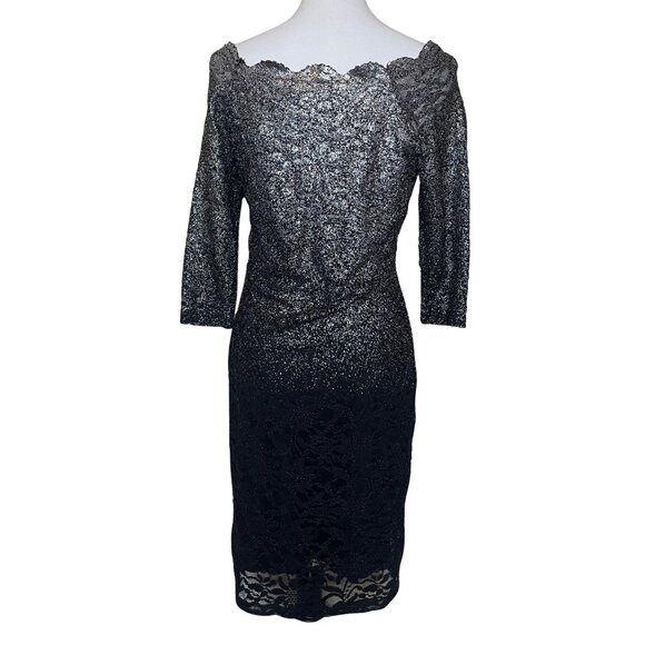 Marina Black Silver Sparkle Scallop Neckline Lace Midi Dress Event Occasion 8 - Picture 3 of 13